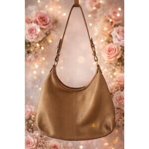 The Sak Taupe/Metallic Gold Pebbled Leather Hobo Shoulder Bag Adjustable Strap